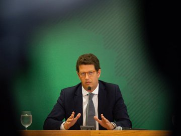 Ricardo Salles, ministro do Meio Ambiente, discursando virtualmente no Climate Global Summit, nesta quinta-feira, 22