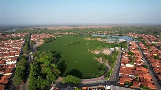 Lagoa é tomado por aguapés.